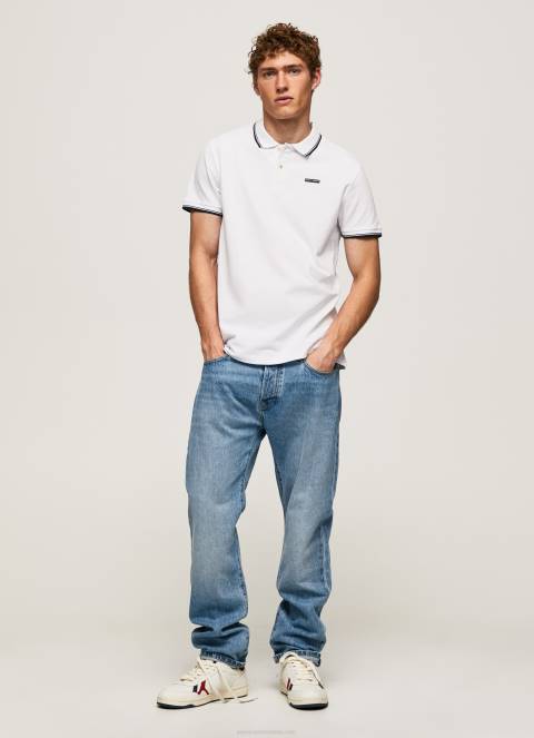 muškarci bijela obrubljena pamučna pike polo majica Pepe Jeans JZ8H1090