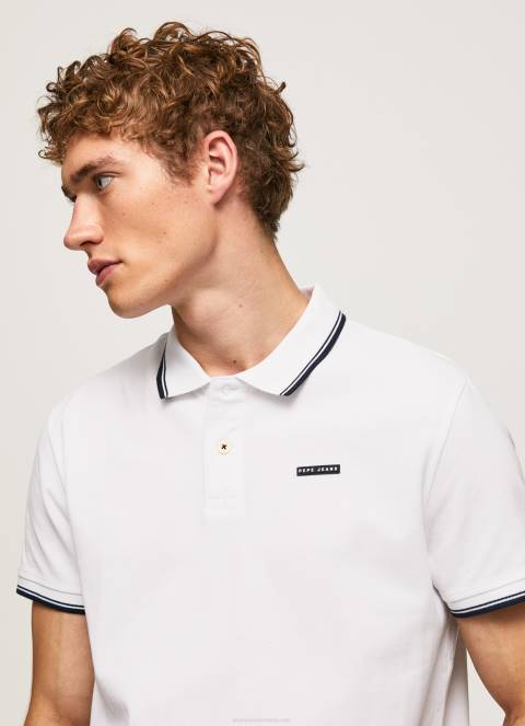 muškarci bijela obrubljena pamučna pike polo majica Pepe Jeans JZ8H1090