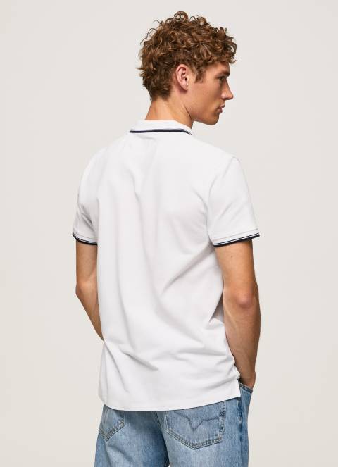 muškarci bijela obrubljena pamučna pike polo majica Pepe Jeans JZ8H1090