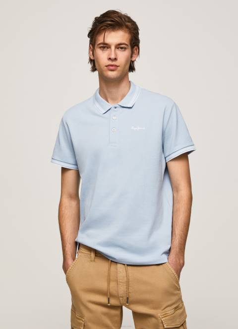 muškarci bjelilo plavo pike polo majica s izvezenim logotipom Pepe Jeans JZ8H1080