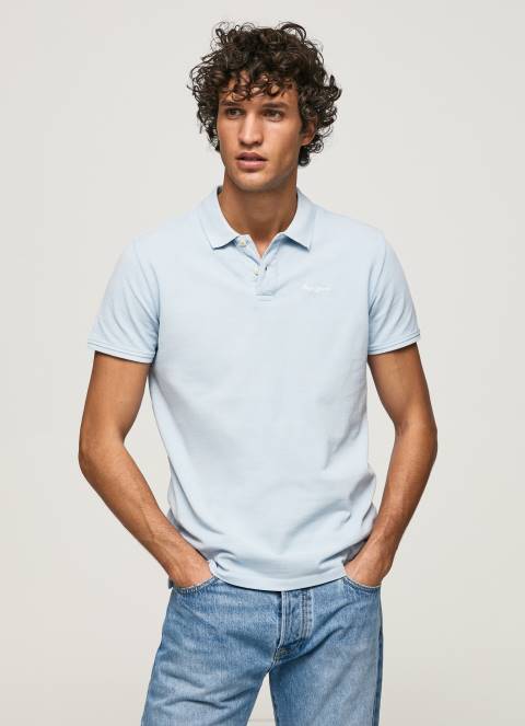 muškarci bjelilo plavo pike polo majica s izvezenim logotipom Pepe Jeans JZ8H1096