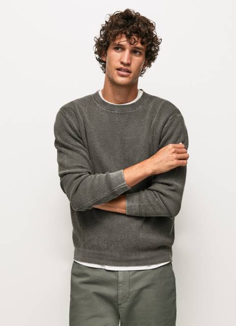 muškarci isprano crno vafel pleteni pamučni žersej Pepe Jeans JZ8H854