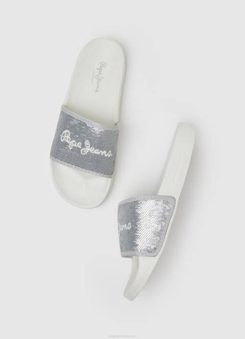 žene biserno srebro slider slatke japanke za plažu Pepe Jeans JZ8H694