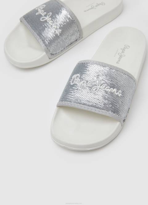 žene biserno srebro slider slatke japanke za plažu Pepe Jeans JZ8H694
