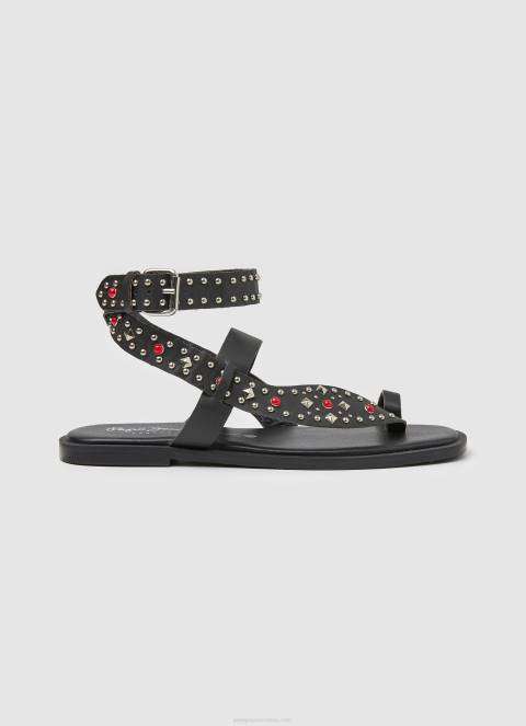 žene crno irma kožne sandale s više remena Pepe Jeans JZ8H663