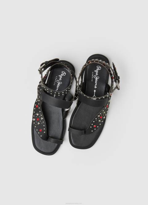 žene crno irma sandale od etničke kože Pepe Jeans JZ8H659