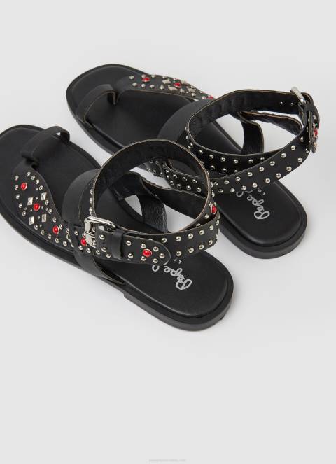 žene crno irma sandale od etničke kože Pepe Jeans JZ8H659