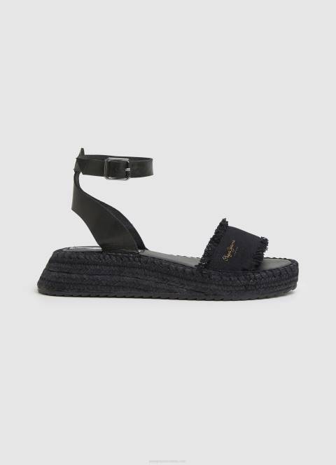 žene crno kate sandale na klin od tkanine Pepe Jeans JZ8H671