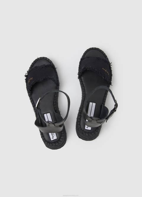 žene crno kate sandale na klin od tkanine Pepe Jeans JZ8H671