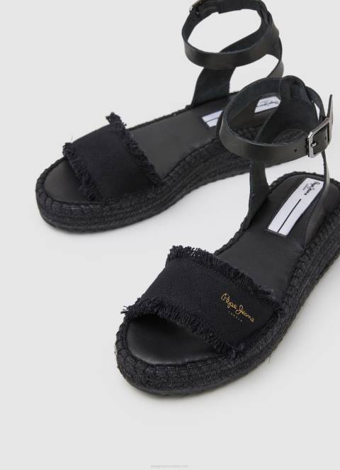 žene crno kate sandale na klin od tkanine Pepe Jeans JZ8H671