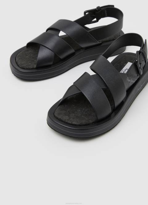 žene crno ljetne blok sandale na klin Pepe Jeans JZ8H651