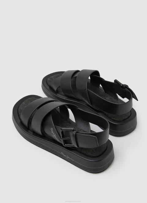 žene crno ljetne blok sandale na klin Pepe Jeans JZ8H651