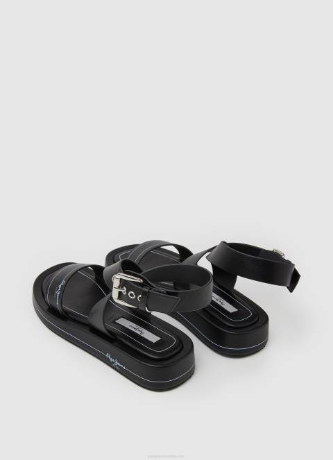 žene crno ljetne logy sandale na klin Pepe Jeans JZ8H652