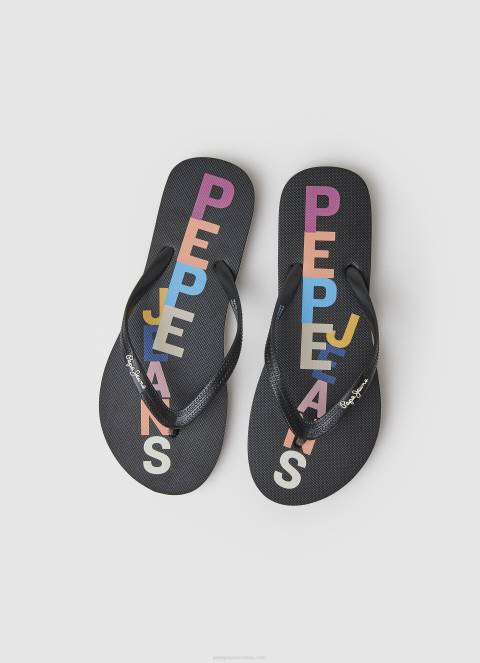 žene crno rake slova japanke za plažu Pepe Jeans JZ8H697