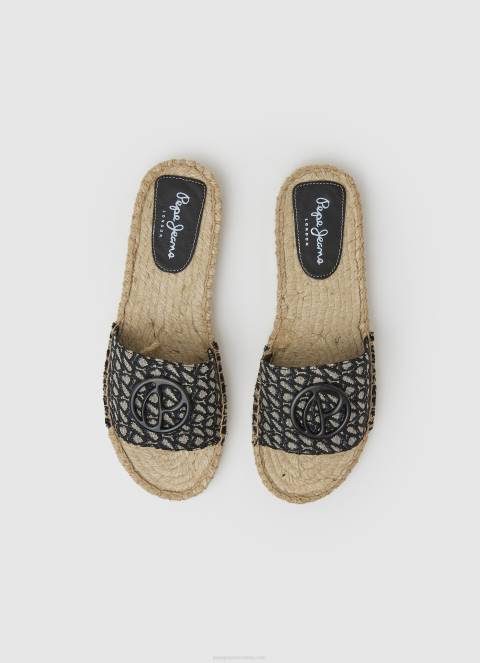 žene crno siva jacquard sandale od jute Pepe Jeans JZ8H683