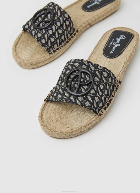 žene crno siva jacquard sandale od jute Pepe Jeans JZ8H683