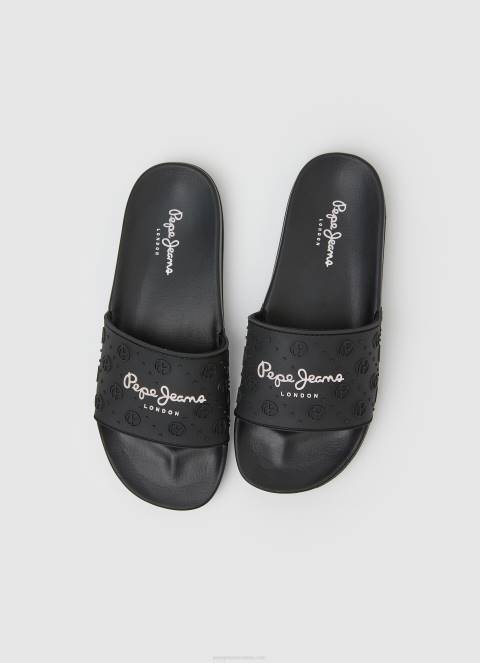 žene crno slider obične japanke za plažu Pepe Jeans JZ8H690