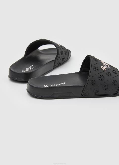 žene crno slider obične japanke za plažu Pepe Jeans JZ8H690