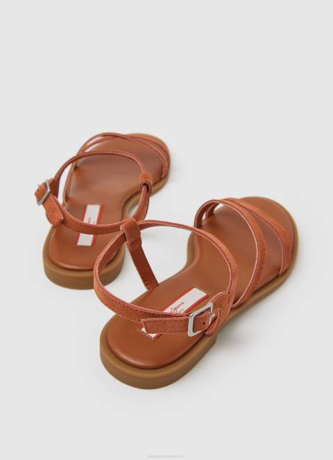 žene hrđasto narančasta hayes folk ravne sandale od brušene kože Pepe Jeans JZ8H667