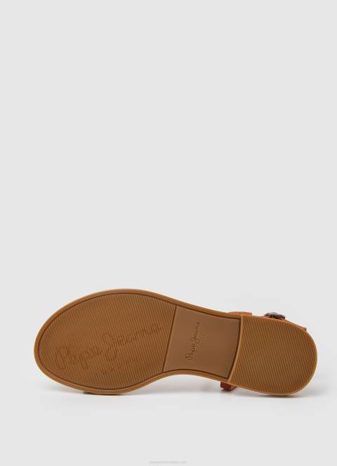 žene hrđasto narančasta hayes folk ravne sandale od brušene kože Pepe Jeans JZ8H667