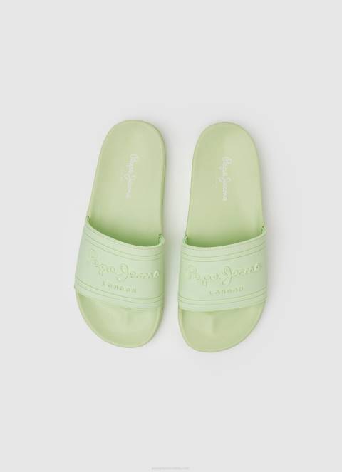žene svježe zelene slider japanke za plažu s logotipom Pepe Jeans JZ8H688