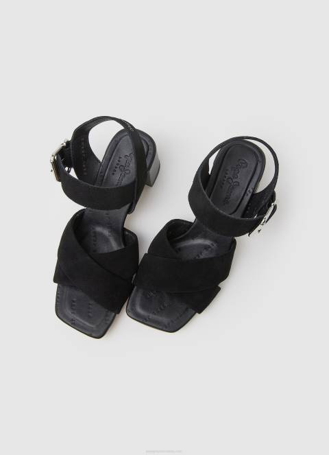 žene crno altea basic sandale od brušene kože Pepe Jeans JZ8H648