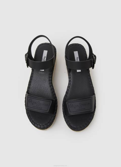 žene crno sandale na klin marke Witney Pepe Jeans JZ8H643