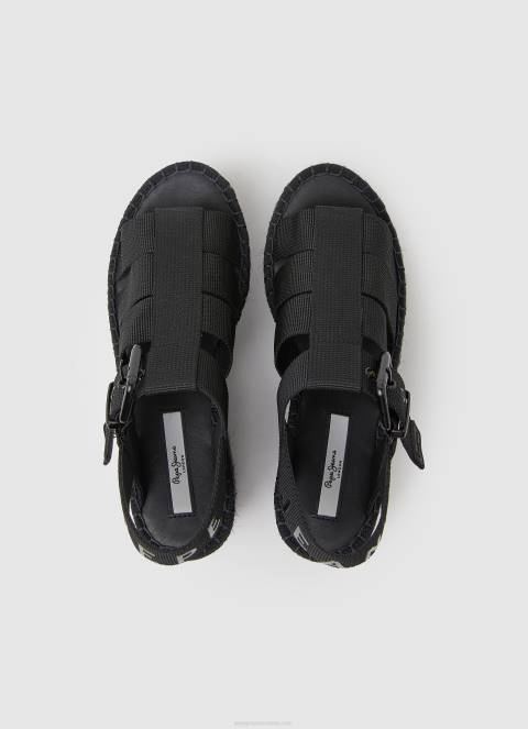 žene crno witney sunčane sandale na klin Pepe Jeans JZ8H647