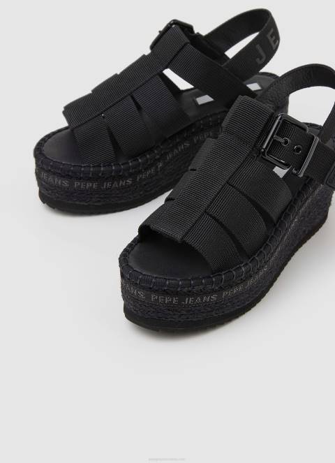 žene crno witney sunčane sandale na klin Pepe Jeans JZ8H647