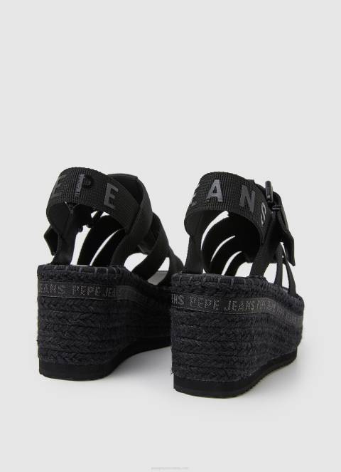 žene crno witney sunčane sandale na klin Pepe Jeans JZ8H647