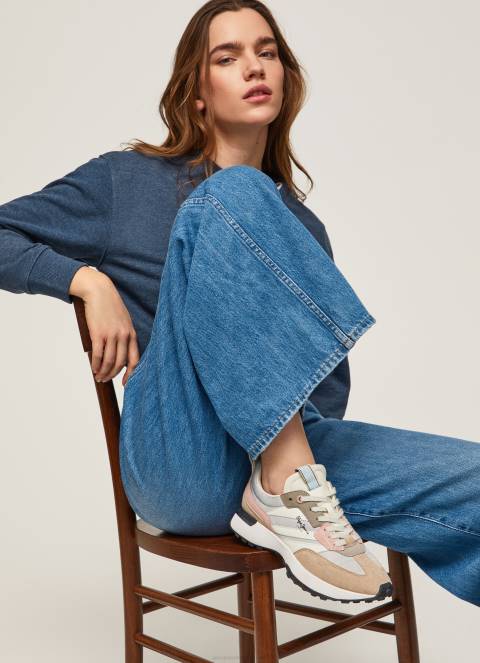 žene biserno srebro kombinirane tenisice s printom sreće Pepe Jeans JZ8H574