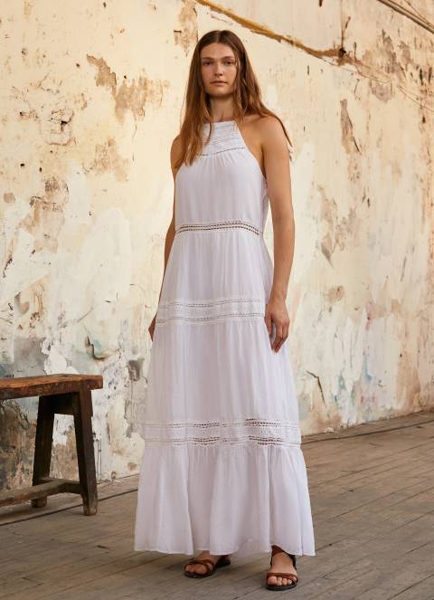 žene bijela haljina s izvezenim detaljima Pepe Jeans JZ8H219