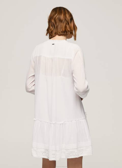 žene bijela patris haljina s ažur detaljima Pepe Jeans JZ8H148