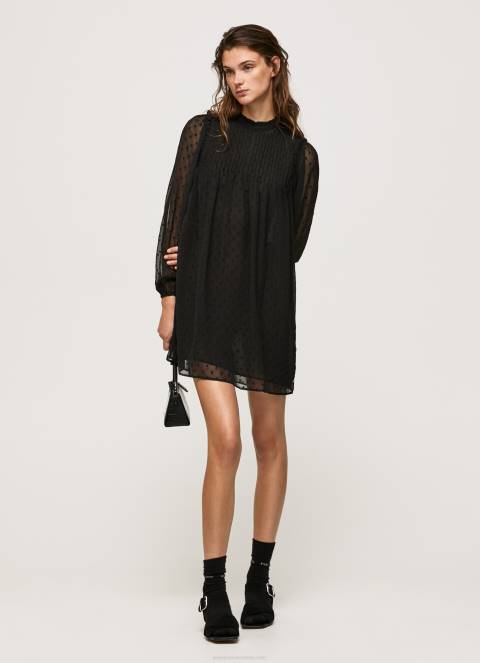 žene crno mini haljina s printom točkica Pepe Jeans JZ8H207