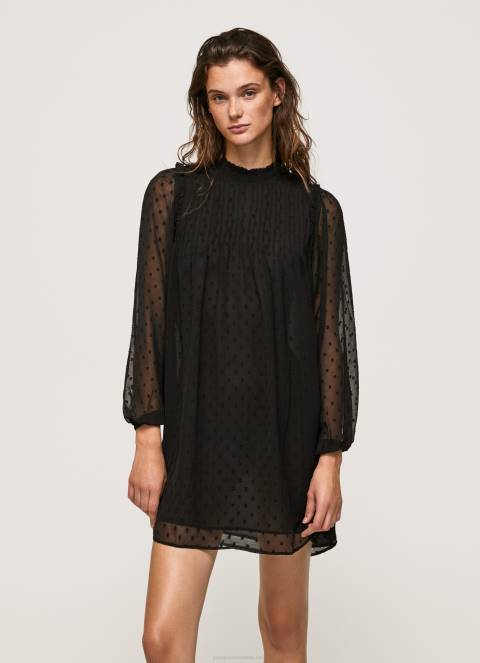 žene crno mini haljina s printom točkica Pepe Jeans JZ8H207