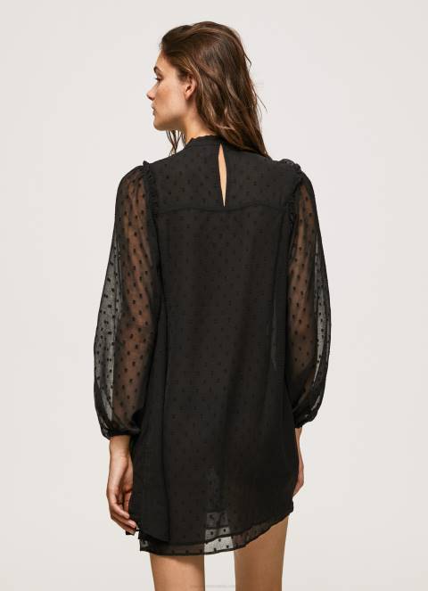 žene crno mini haljina s printom točkica Pepe Jeans JZ8H207