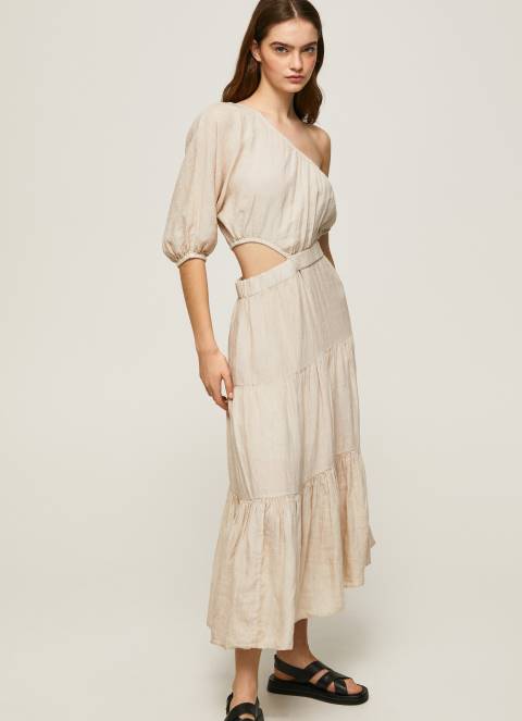 žene kamen pua asimetrična lanena haljina Pepe Jeans JZ8H202