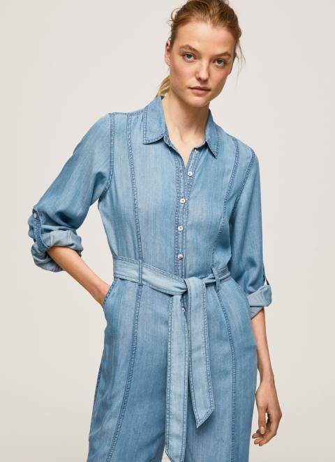 žene plava dugi kombinezon s detaljem remena Pepe Jeans JZ8H192