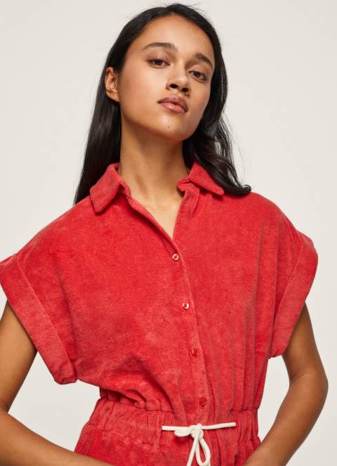 žene studio crvena kratki baršunasti kombinezon Pepe Jeans JZ8H210