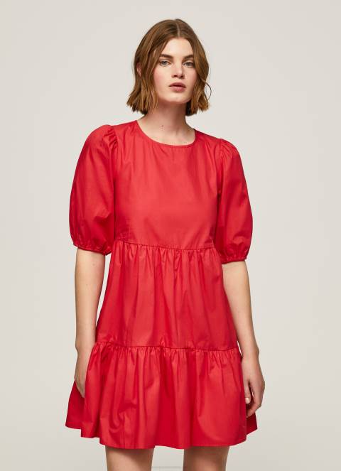 žene studio crvena pamučna haljina od poplina Pepe Jeans JZ8H146