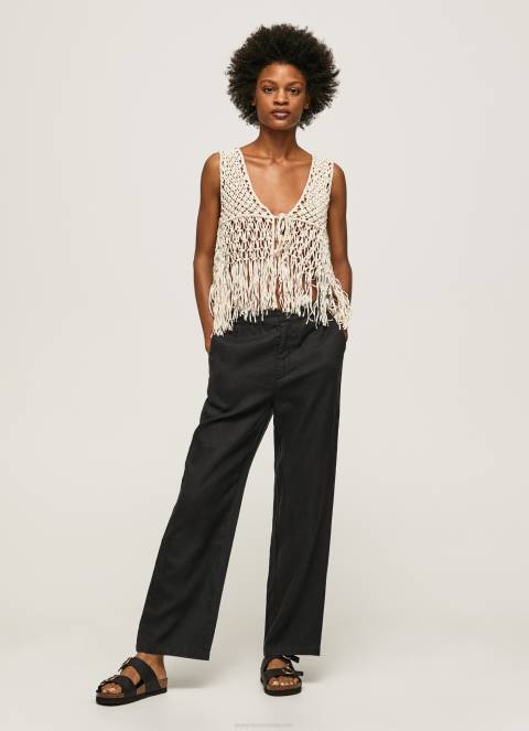 žene crno ravne hlače od lepršave tkanine Pepe Jeans JZ8H291