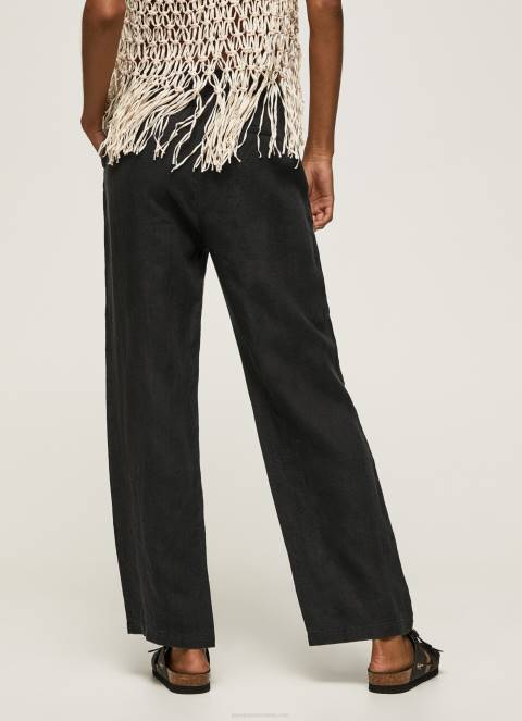 žene crno ravne hlače od lepršave tkanine Pepe Jeans JZ8H291