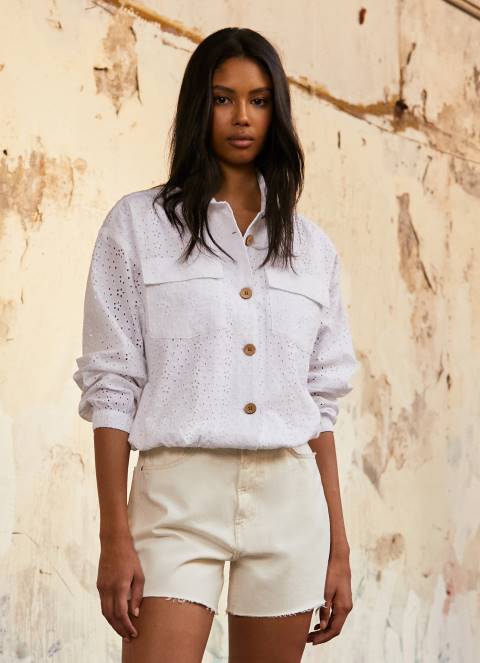 žene bijela ažurna pamučna jakna Pepe Jeans JZ8H142