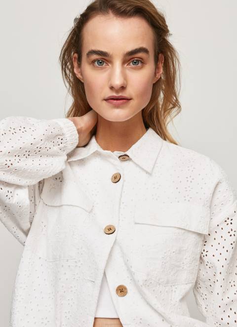 žene bijela ažurna pamučna jakna Pepe Jeans JZ8H142