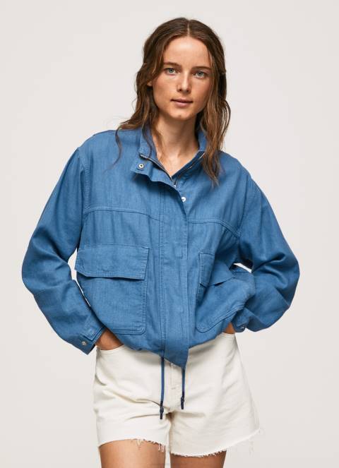 žene chambray lanena jakna opuštenog kroja Pepe Jeans JZ8H128