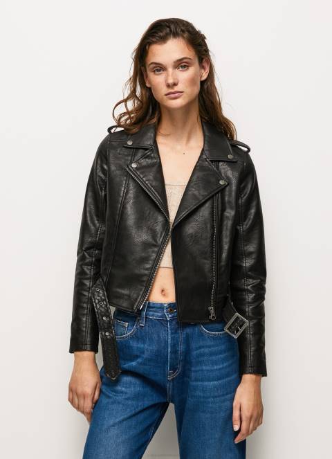 žene crno biciklistička jakna s epalulama na ramenima Pepe Jeans JZ8H116