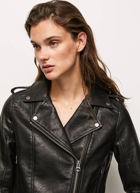 žene crno biciklistička jakna s epalulama na ramenima Pepe Jeans JZ8H116