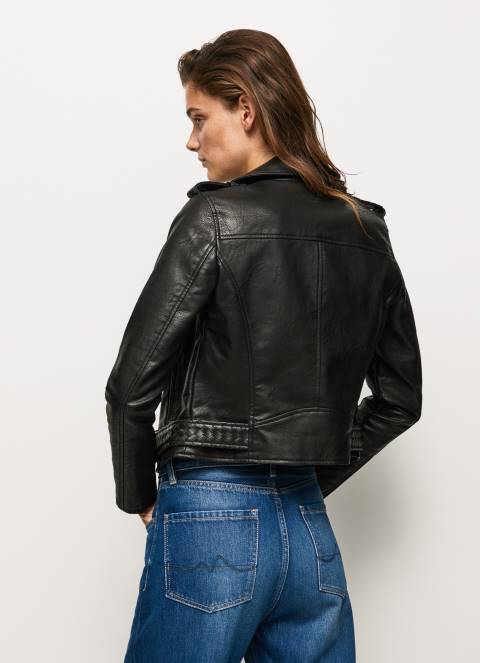 žene crno biciklistička jakna s epalulama na ramenima Pepe Jeans JZ8H116