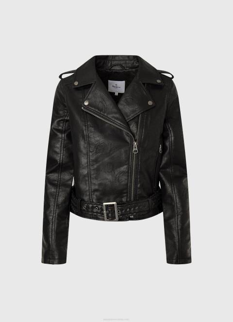 žene crno biciklistička jakna s epalulama na ramenima Pepe Jeans JZ8H116