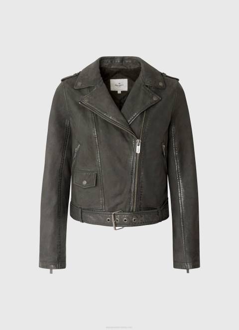 žene crno janjeća kožna biciklistička jakna Pepe Jeans JZ8H114